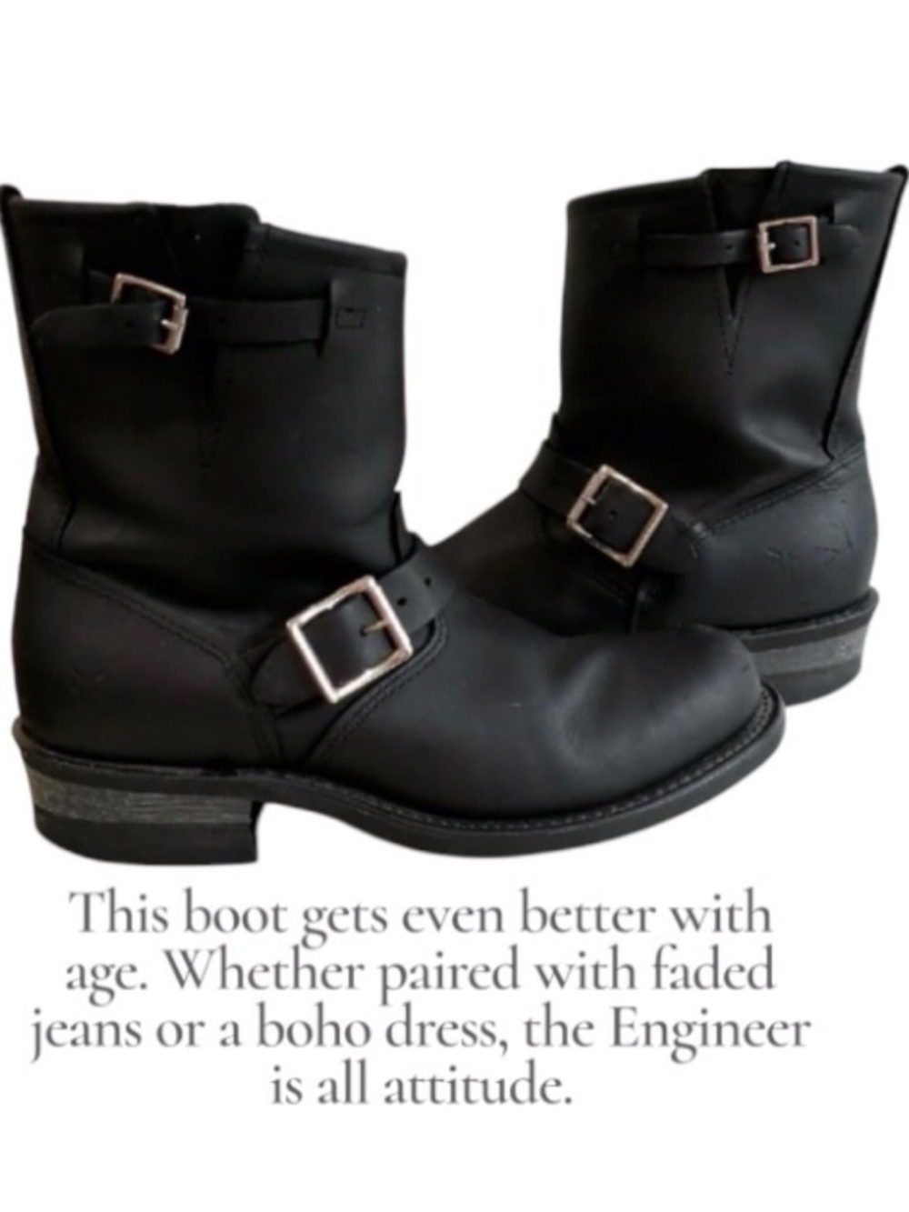 FRYE Leather Engineer Boots, Women’s Size 9, Black with Silvertone Buckle - Picture 3 of 14